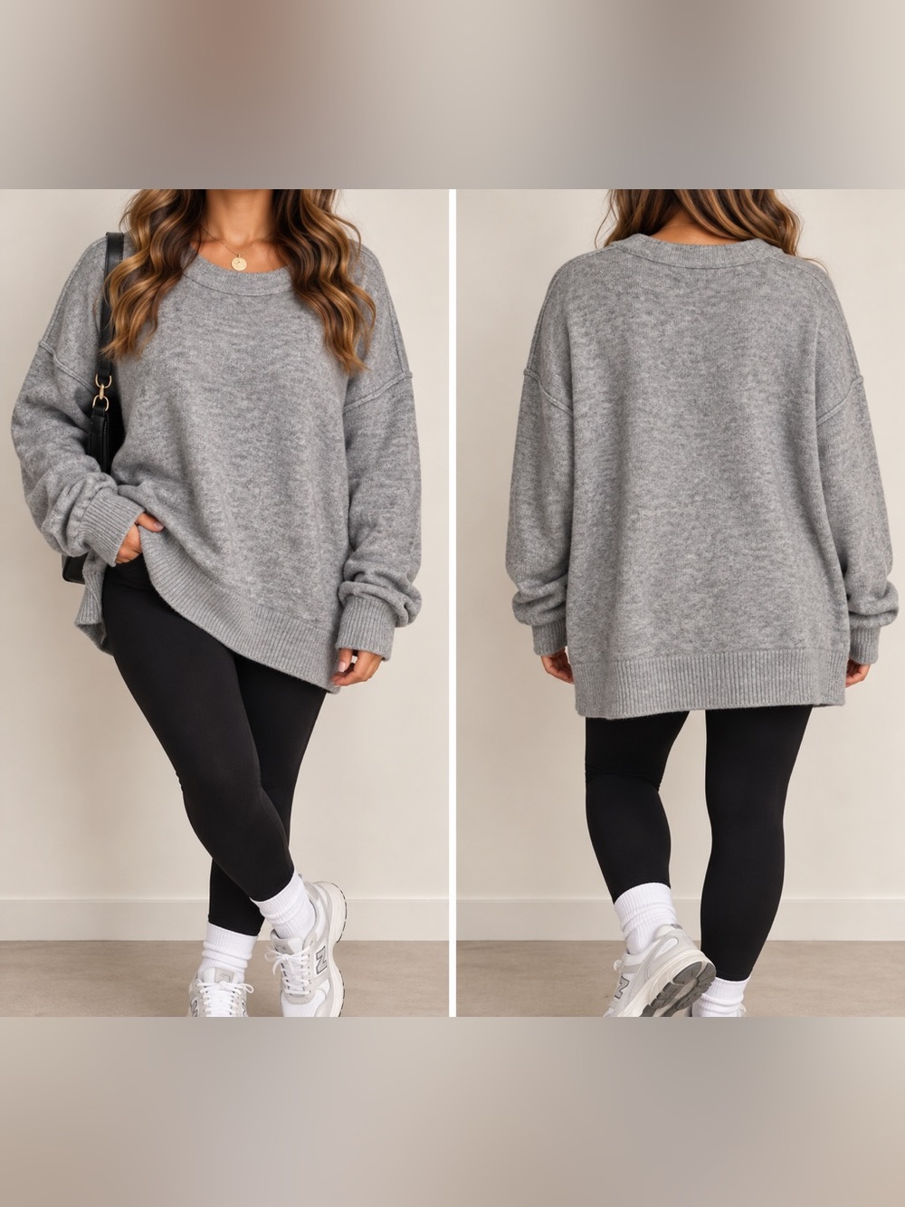 Aerie Gray Oversized Slouchy Knit Crewneck Sweater Size S